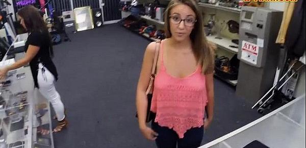  Big tits babe with glasses screwed hard by pawn keeper